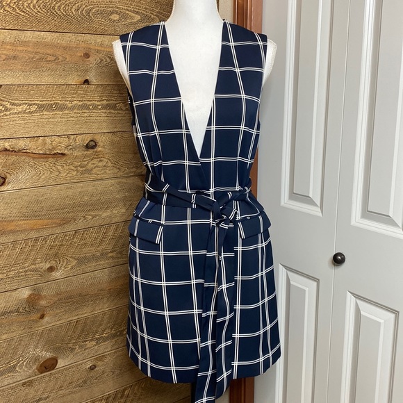 J. Crew Jackets & Blazers - J. Crew 365 French Girl sleeveless longline blazer Navy plaid Size 4